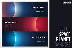 Space Banner. Mars, Earth, Exoplanet