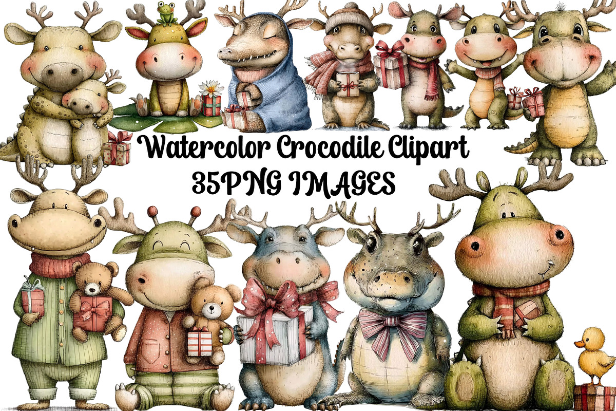 Watercolor Crocodile Clipart, an Illustration by DreamArtGraphic (Photo 1 of 5)
