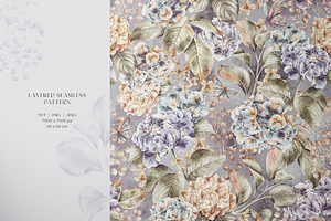 Hortensja Floral Seamless Pattern