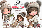 Watercolor Winter Kids Clipart, an Illustration by Canvas Craft (Thumbnail 1 of 8)