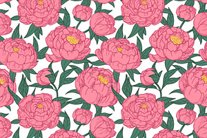 Peonies, Floral Seamless Patterns