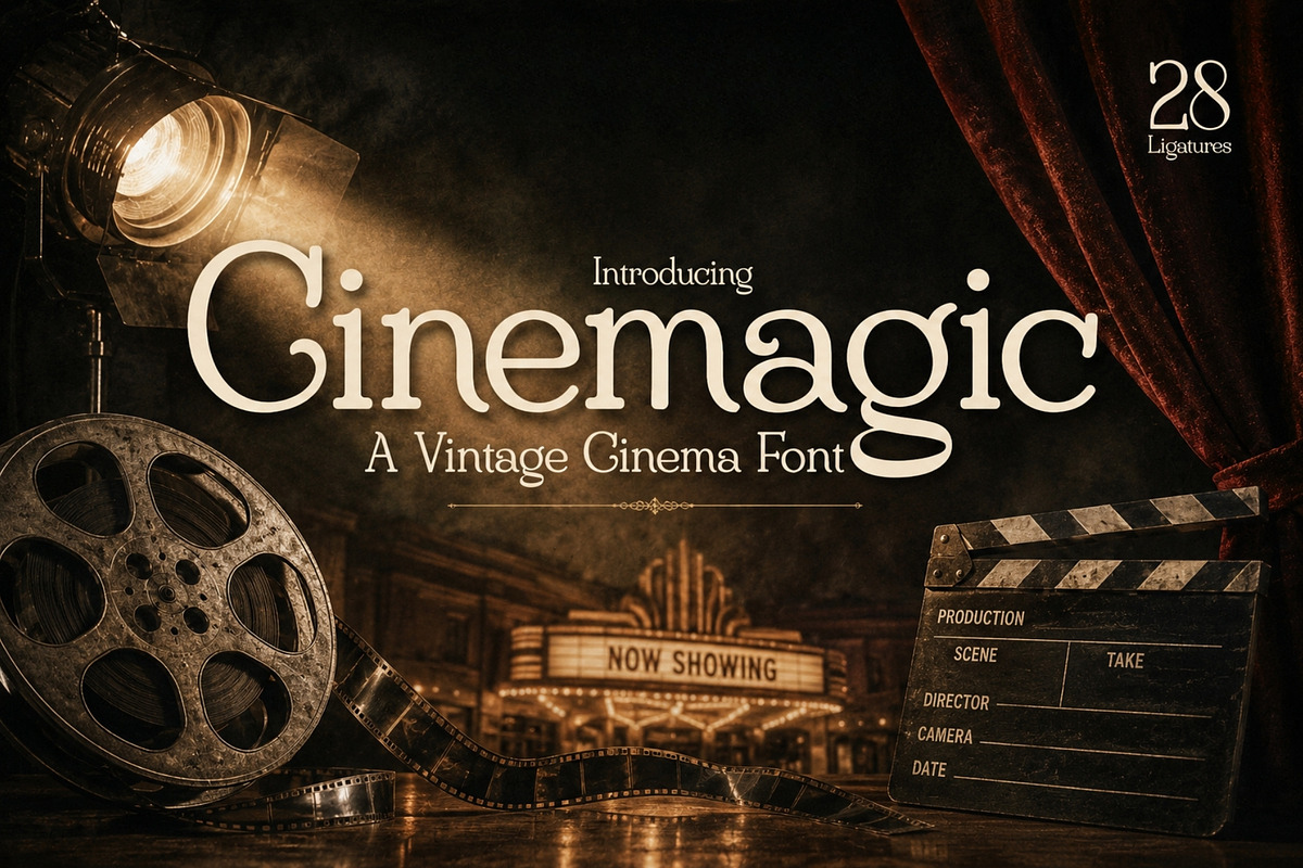 Cinemagic - Vintage Cinema Font, a Serif Font by HipFonts (Photo 1 of 8)