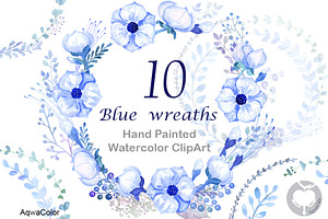 Watercolour clipart Blue Wreaths