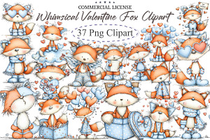 Whimsical Valentine Fox Clipart, an Illustration by designcity5