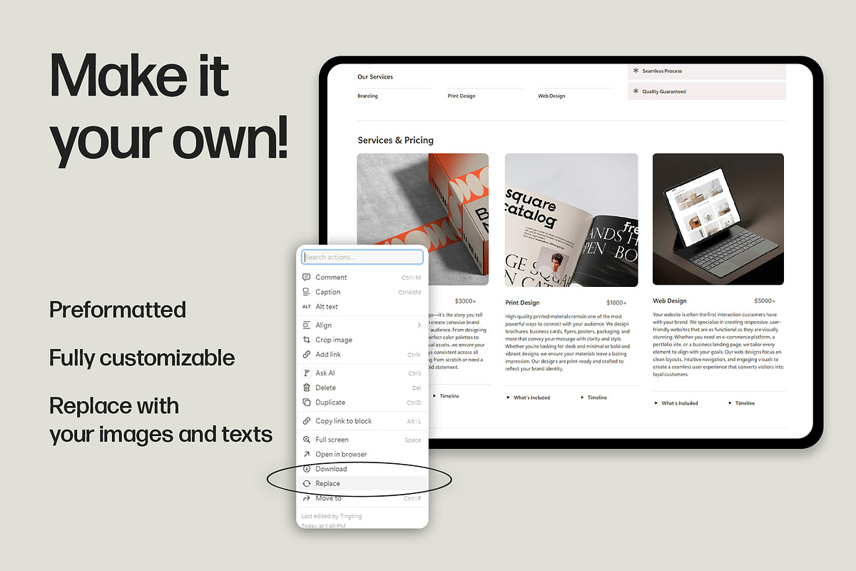 Services and Pricing Notion Template, a Marketing Template by TingDesign Studio (Photo 3 of 5)