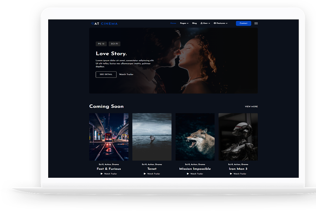 AT Cinema Onepage WordPress Theme, a WordPress Template by LTheme (Photo 2 of 2)