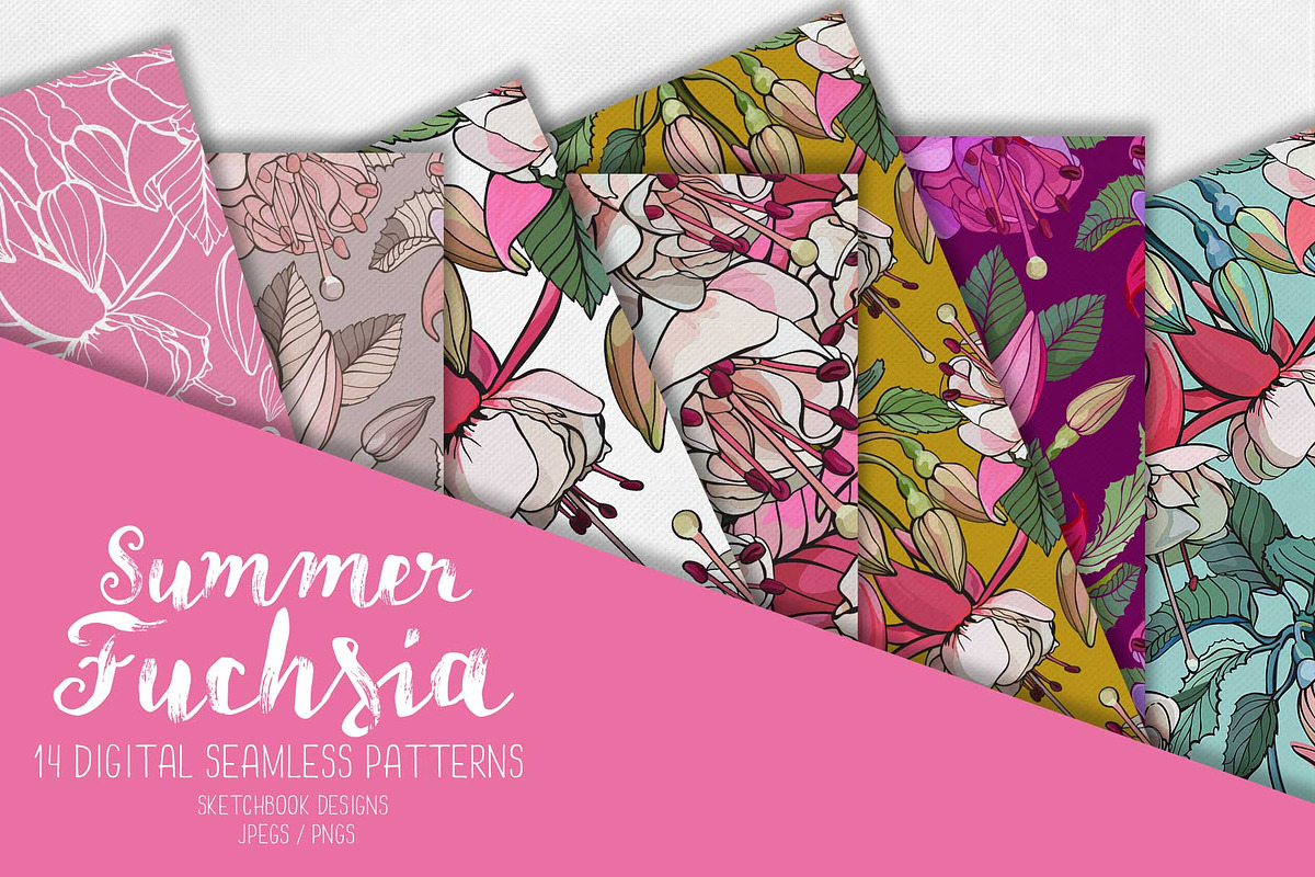 Summer Fuchsia Seamless Pattern Set, a Pattern Graphic by Sketchbook Designs (Photo 7 of 10)