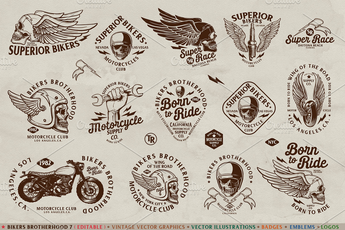 BIKERS BROTHERHOOD 7 ( Editable ), an Illustration by Artistic & Unique (Photo 1 of 15)