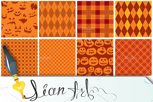 Set of 9 Halloween plaid seamless preview 3