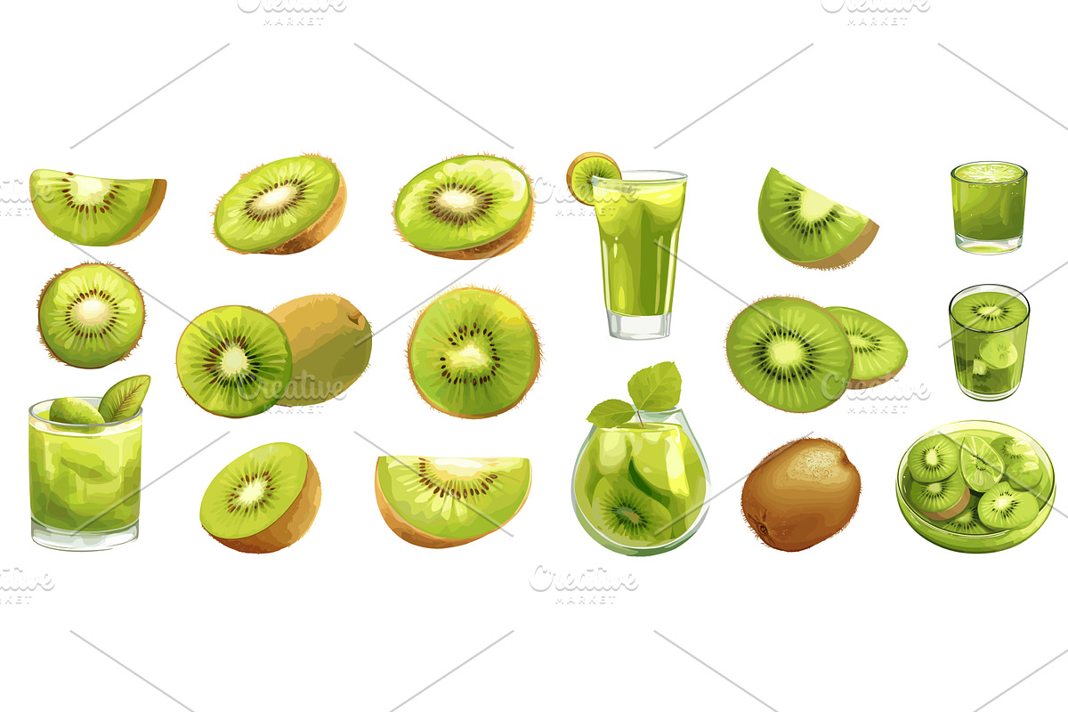 Kiwi cartoon set. Green fruit, a Food Illustration by Stock-Smart-Start