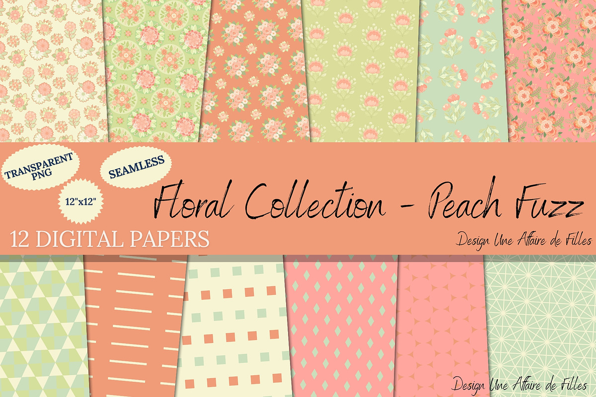FLORAL PEACH FUZZ SEAMLESS PATTERNS, a Pattern Graphic by Une Affaire de Filles (Photo 1 of 3)