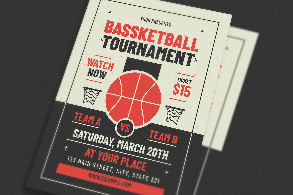 Retro Basketball Tournament Flyer, a Print Template by VectorVactory (Photo 2 of 3)