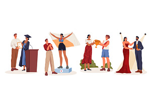 Set of vector awarding ceremony, a Person Illustration by Elegant Solution