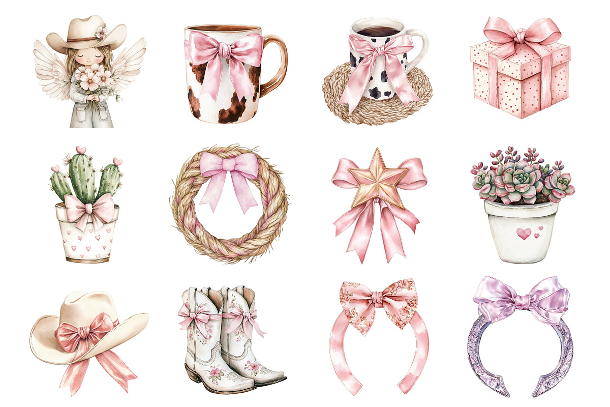 Watercolor Western Coquette Clipart, a Seasonal Illustration by CitraGraphics (Photo 2 of 5)