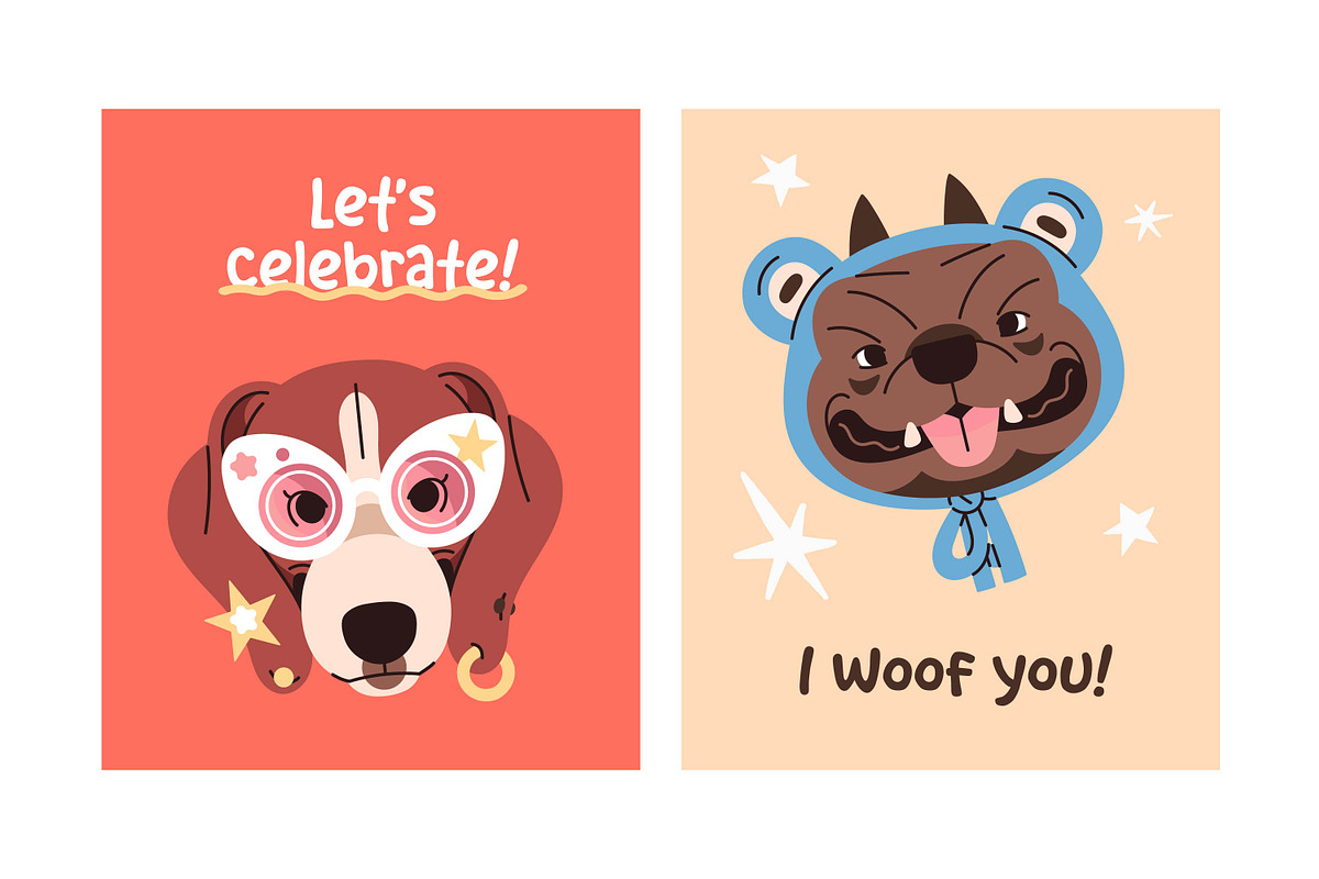 Funny dog avatars set + backgrounds, an Animal Illustration by PaperTrident (Photo 8 of 13)