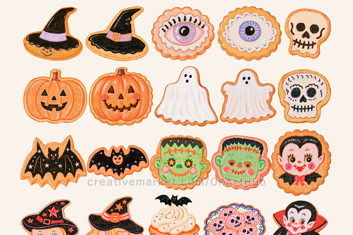 Retro Halloween Clipart Bundle, a Decorative Illustration by OKArtHub (Photo 4 of 7)