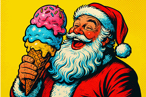 Santa Claus enjoying colorful ice, an Illustration by AlexArt