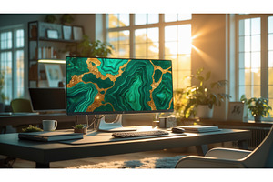 Modern workspace with desktop, an Illustration by tilialucida