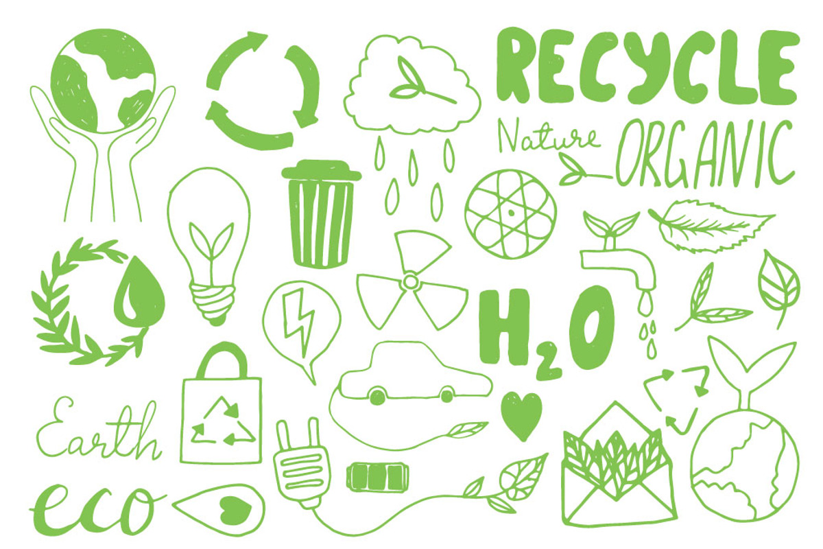 Set of eco friendly doodles preview 6