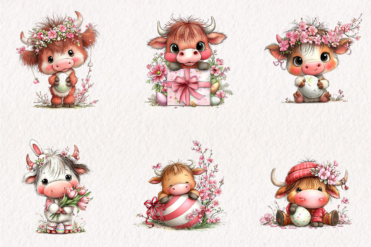 Whimsical Easter Highland Cow Clipar, an Illustration by CreationArt (Photo 5 of 7)