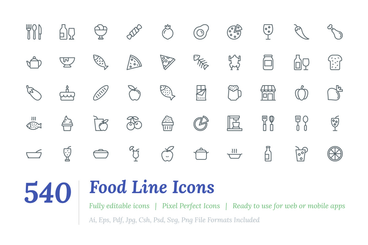 540 Food Line Icons, an Outline Icon by Vectors Market (Photo 1 of 7)