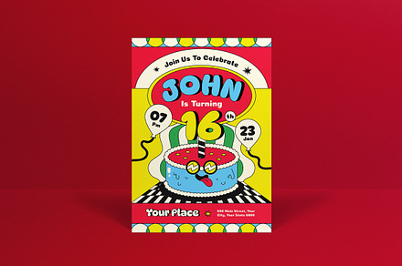 Red Cartoon Teen Birthday Invitation, an Invitation Template by graphicook