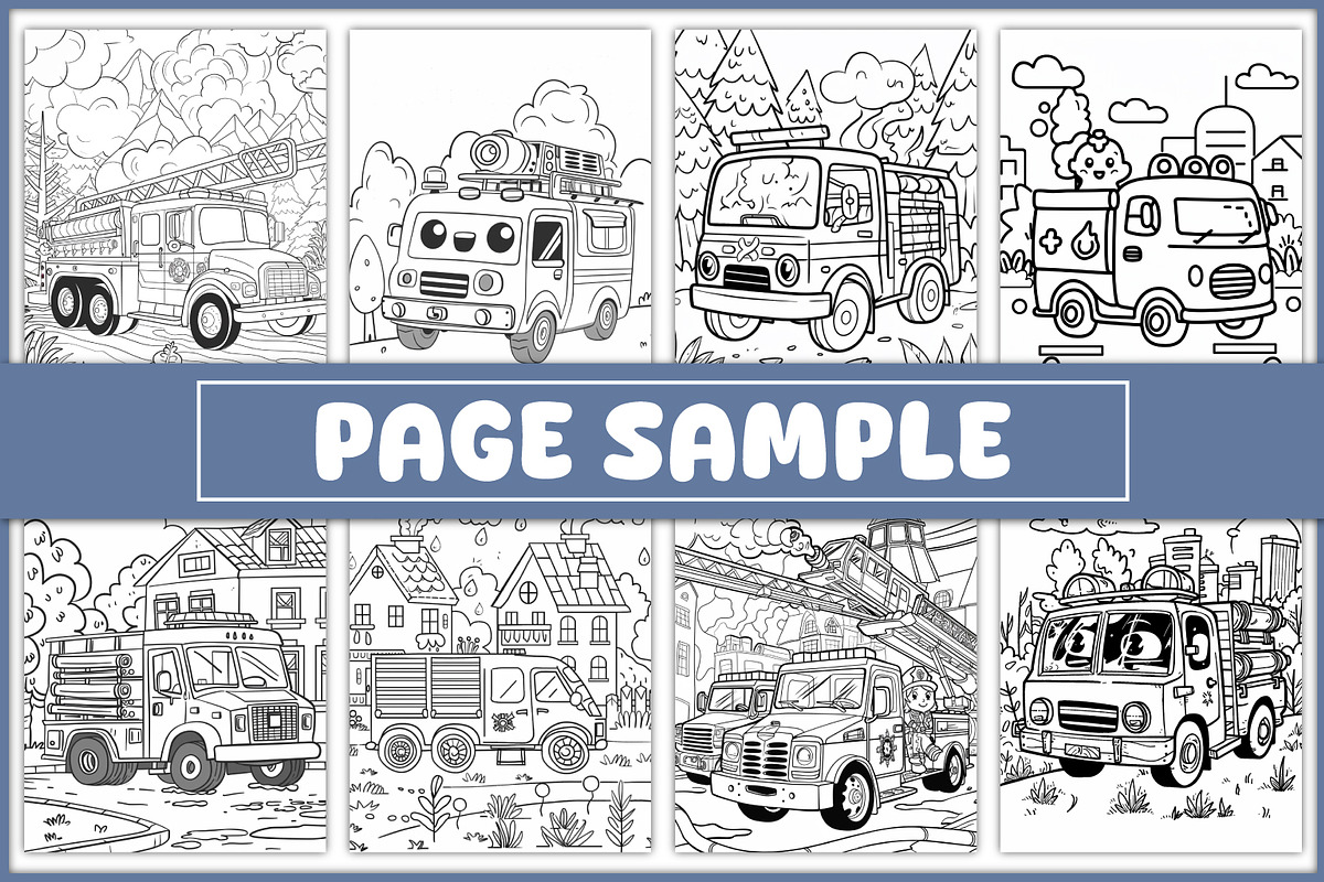 100 Fire Engine Coloring Pages, a Transportation Illustration by BrightMart
