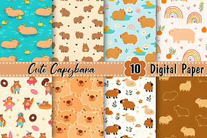 Cute Capybara Digital Paper, a Pattern Graphic by Coco Bloom