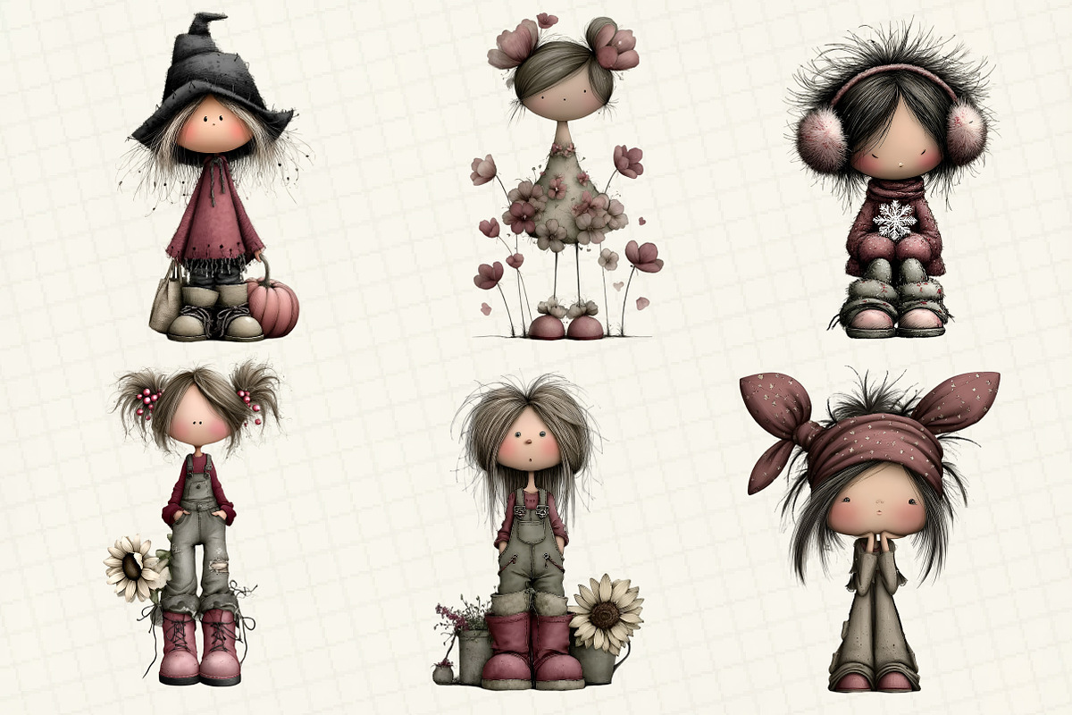 Whimsical Girls Clipart Bundle, an Illustration by DreamCafeArt (Photo 3 of 8)