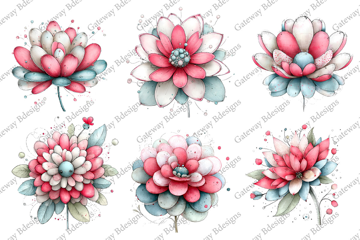 Whimsical Spring Dahlia Flower Clipa, an Illustration by GatewayDesign (Photo 2 of 3)