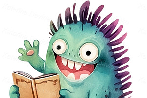 Cartoon Monsters With Books Stickers