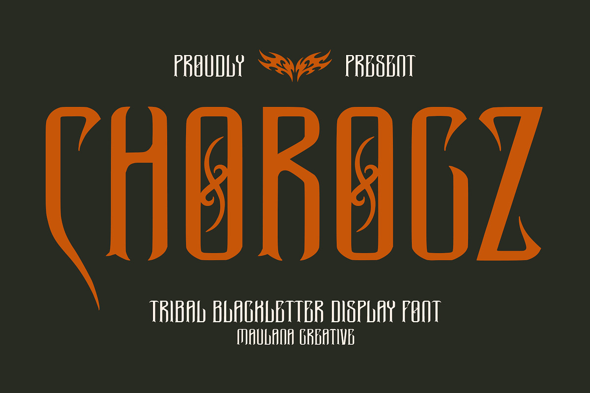 Chorocz Tribal Blackletter Display, a Blackletter Font by Maulana Creative (Photo 1 of 7)