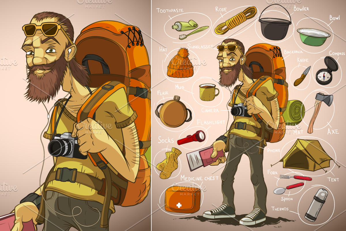Traveler and things for travel, a Person Illustration by yuanden graphics (Photo 1 of 2)