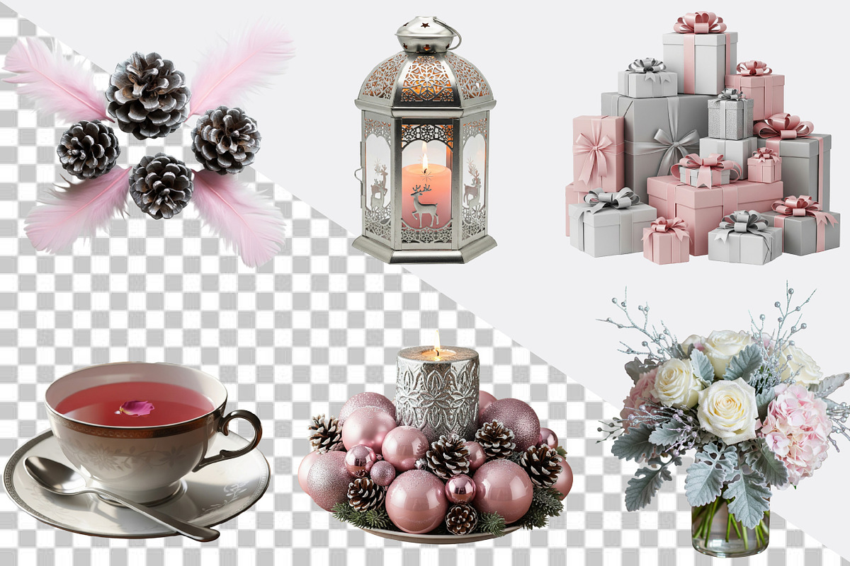 Watercolor Silver Pink Christmas Cli, an Illustration by SVGArt (Photo 4 of 8)