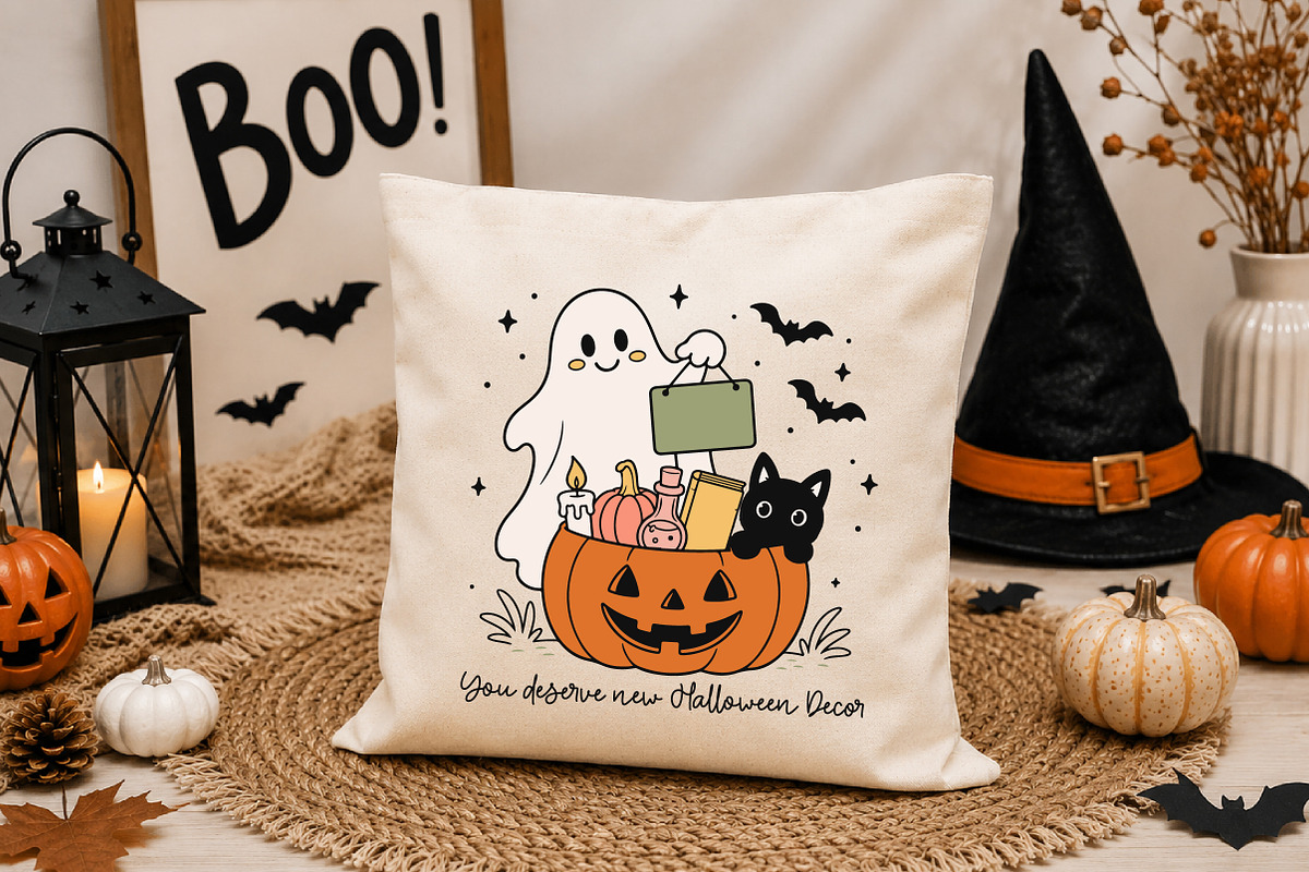 Cute Ghost with Pumpkin Decor PNG, a Seasonal Illustration by Designworld (Photo 3 of 4)