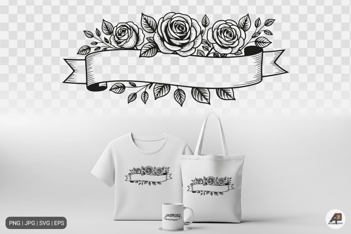 Rose Floral Ribbon Banner Bundle, an Illustration by Actual Pixel (Photo 7 of 9)