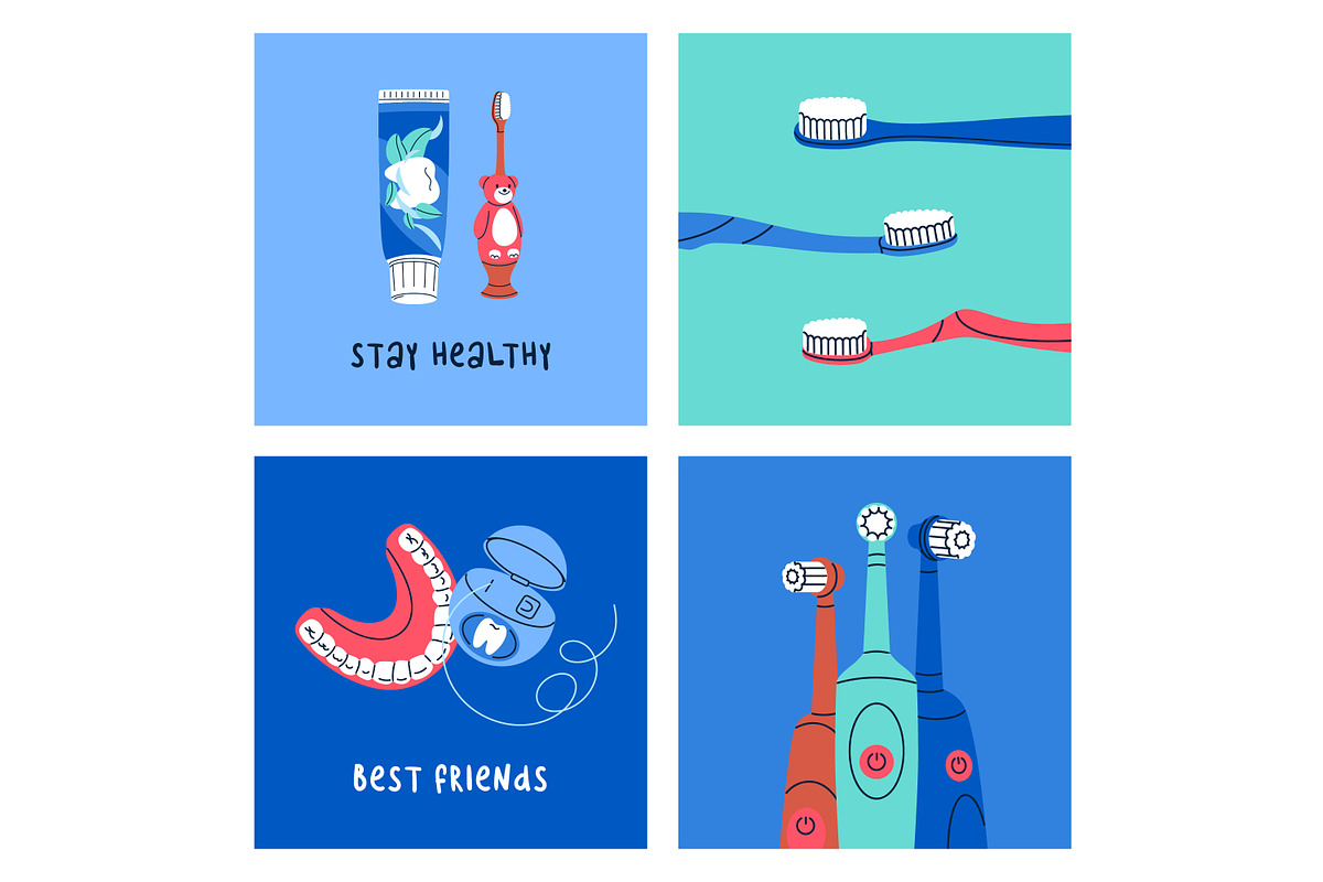 Dental oral hygiene tools set, cards, a Healthcare Illustration by Good Studio (Photo 5 of 7)