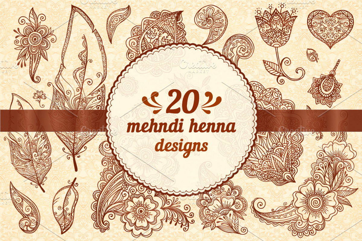 20 henna design vector elements, an Object Graphic by Art of Sun (Photo 1 of 4)