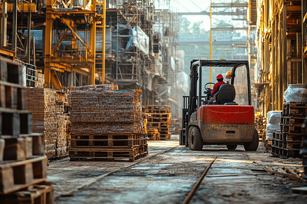 Forklift in a busy industrial settin, a Background Photo by Pixeness