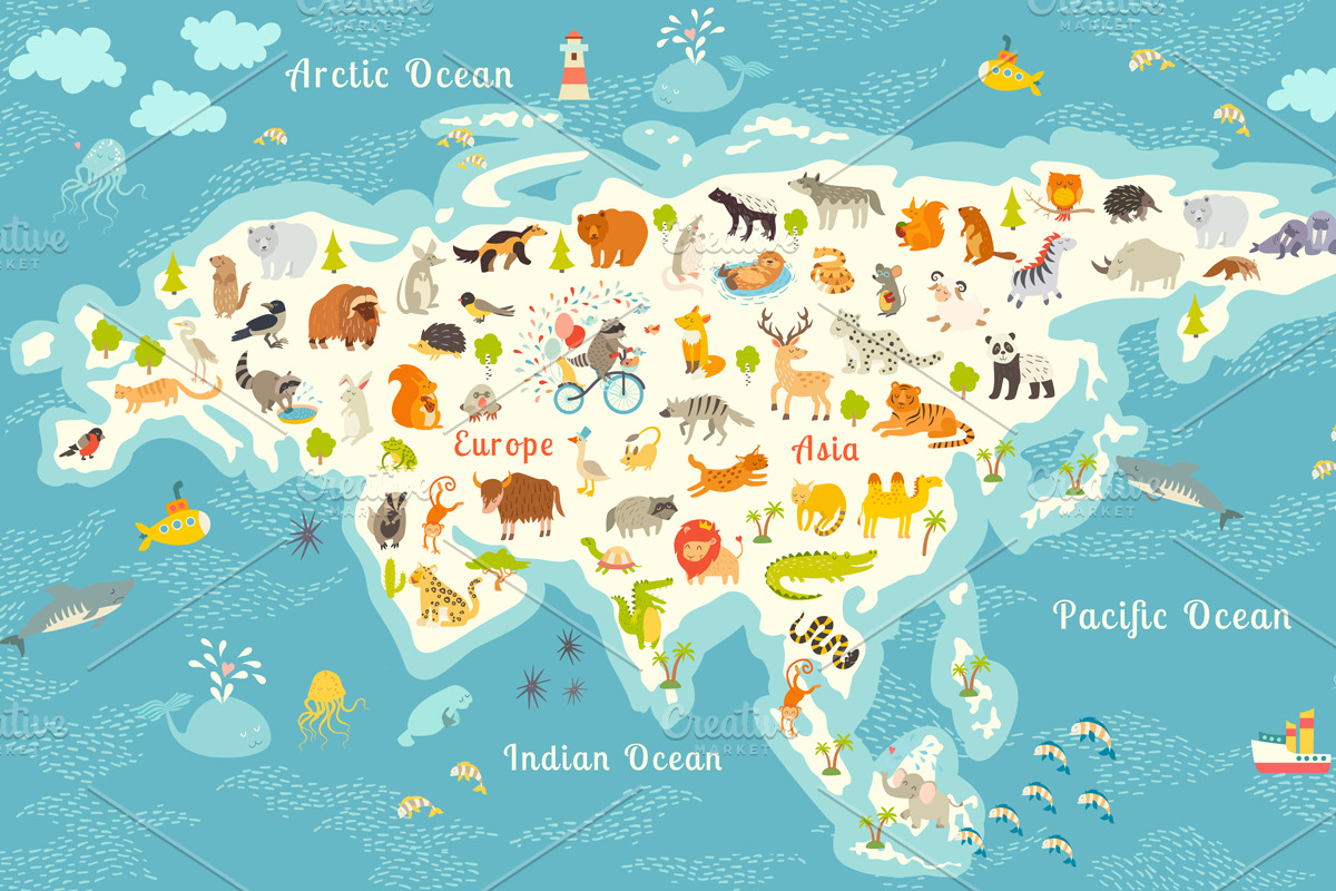 Animals world map, Eurasia, an Illustration by Rimma