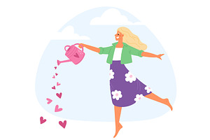 Beautiful young girl throwing hearts, a Person Illustration by Vectorbuum