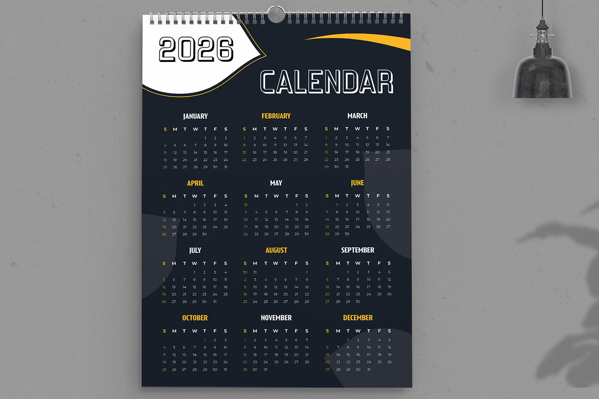 Dark Yearly 2026 Wall Calendar, a Stationery Template by ContestDesign (Photo 2 of 4)