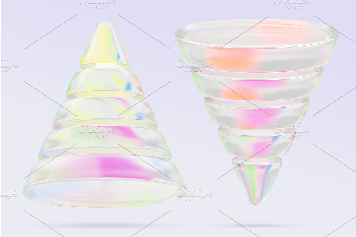 3d glass pearlescent cone and sales, a Finance Illustration by Marozhkastudio