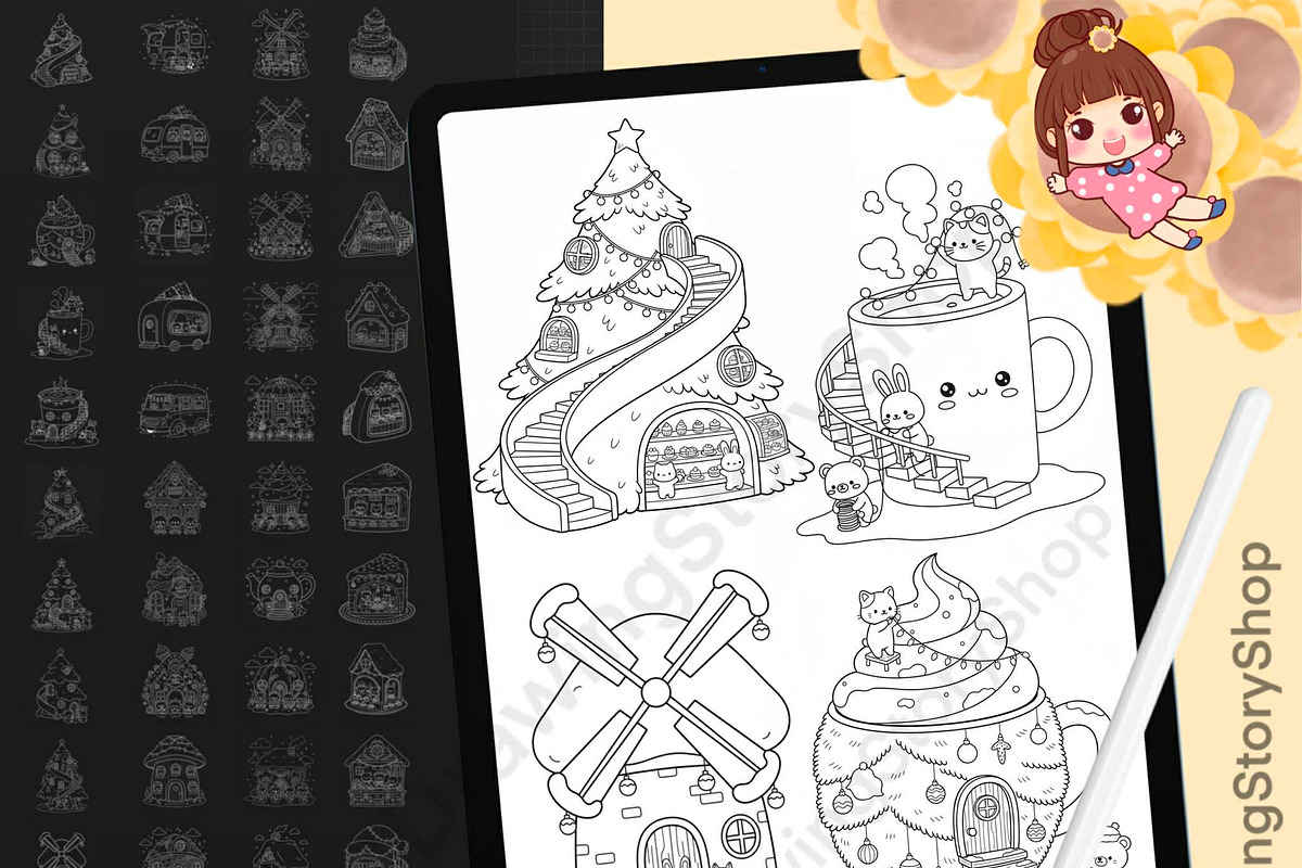100 Procreate Christmas Stamps Brush, a Brush Add-On by DrawingStoryShop