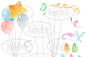 Balloons Watercolor Clipart Set