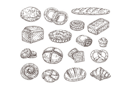 Sketch bakery food. Hand drawn bread, an Illustration by winwin.art