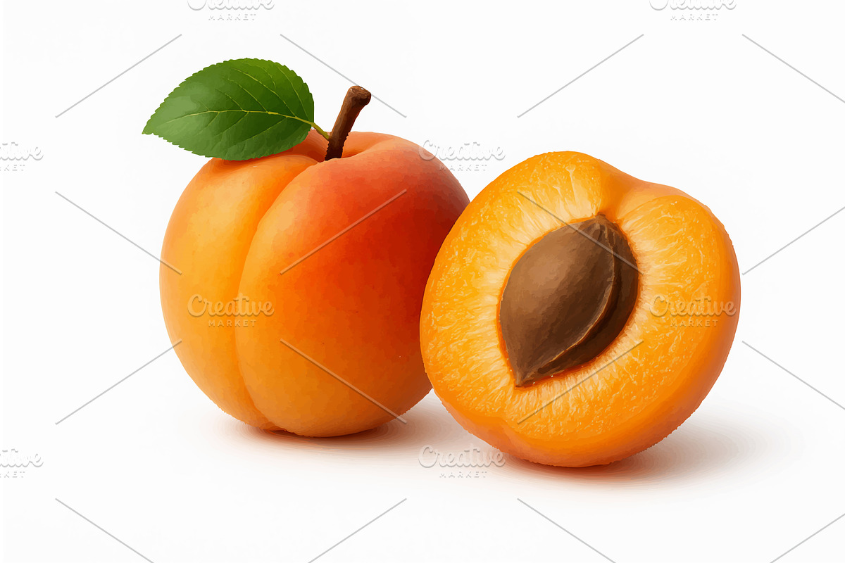 Whole and halved apricot with pit, a Food Illustration by AlexArt