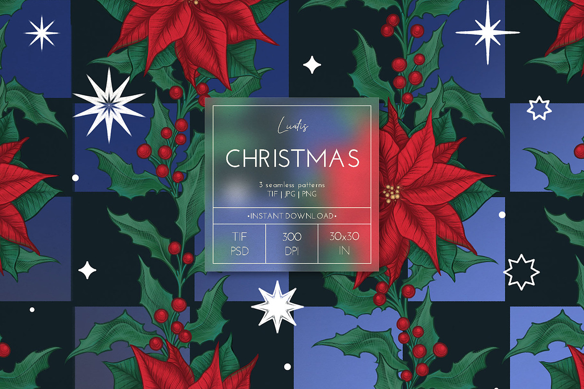 Vintage Christmas Poinsettia Pattern, a Pattern Graphic by Liiafis (Photo 1 of 8)
