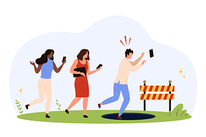 People Distracted By Phones Facing, a Technology Illustration by Flashvector