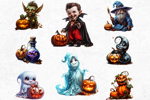 Cute Halloween Characters Clipart V2